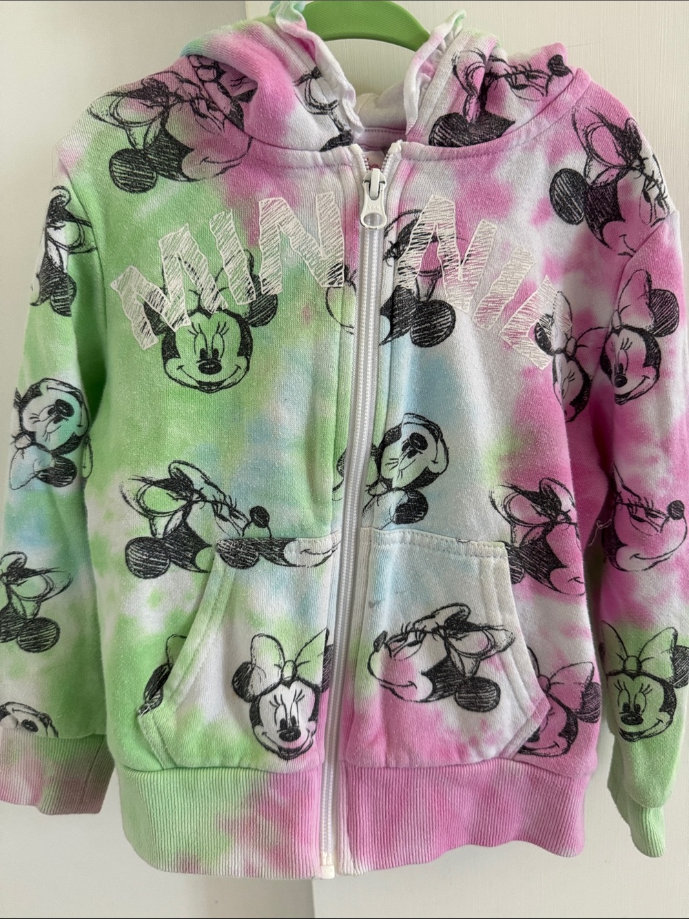 Disney Girls' Minnie Mouse Tie-Dye Zip Hoodie - Pink, Green, Blue